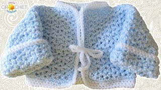 Newborn Baby Cardigan Crochet Pattern  VStitch Sweater Tutorial [upl. by Anyela458]