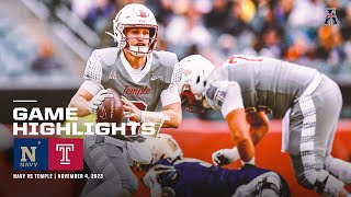 Game Highlights Temple 32 Navy 18 Football November 4 2023 [upl. by Nahgen]