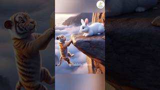 🐰Cute rabbit rescued the poor little tiger from falling rabbit cat kitten funny ai [upl. by Sudderth223]