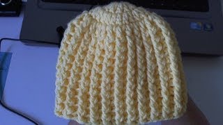 How to crochet Easy Ribbed Beanie  Hat Style 1 [upl. by Zebulen514]