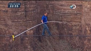 US daredevil completes Grand Canyon tightrope walk [upl. by Ecinahs]