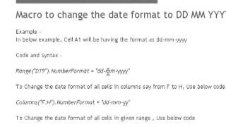 Macro to change the date format to DD MM YYYY in Excel [upl. by Aicert]