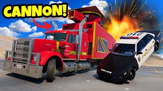 This Semi Truck Has a MASSIVE CANNON to Destroy Cars in BeamNG Drive Mods [upl. by Devaney476]