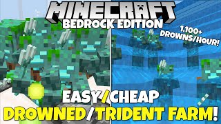 Minecraft Bedrock Improved DROWNED amp TRIDENT Farm 1100 DrownsHour Tutorial MCPE Xbox PC Switch [upl. by Smallman]