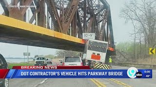 DOT contractors vehicle hits Onondaga Lake Parkway bridge [upl. by Katushka]