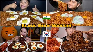 ASMR  Black Bean Noodles  Sunny Omelet Big Bites Fast Eating Indin Mukbang [upl. by Ahsaela]