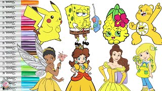 Coloring Book Compilation for Kids Disney Princess Care Bears Pokemon Super Mario Princess Shopkins [upl. by Engedus]