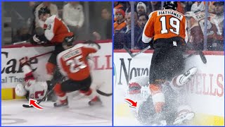 Garnet Hathaway ejected for hit on New Luke Hughes  Luke Hughes freak injury  Flyers vs Devils [upl. by Dragde]