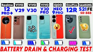 vivo V30 vs vivo V30 Pro vs Oneplus 12R vs iQOO Neo 9 Pro vs Realme 12 Pro  vs S21 FE Battery Test [upl. by Branscum]