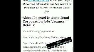 💥 Parexel International Corporation Jobs Vacancy  Regulatory Medical Writers  Remote Work shorts [upl. by Dorolice]