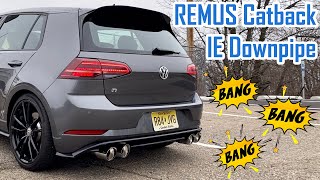 MK75 Golf R REMUS Exhaust  IE Downpipe  Unitronic Overrun File Pops amp Bangs Crackle Tune [upl. by Alig]