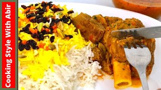 Barberry Rice With Mutton Yakhni Curry  Mutton Recipe  Zafrani Rice Cooking Style With Abir [upl. by Esoryram193]