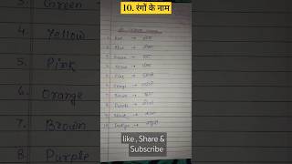 10 rangon ke naam  colours name in english and hindi  10 रंगों के नाम  10 colours name shorts [upl. by Iruj]