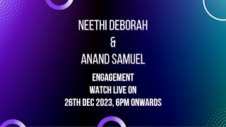 Neethi Deborah amp Anand Samuel  Engagement Live from 6PM  Dec 26 [upl. by Ahcsim379]