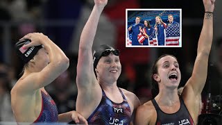 Team USA Breaks World Record to win gold in Thrilling Mixed 4x100m Medley Relay At 2024 Olympics [upl. by Novyert]