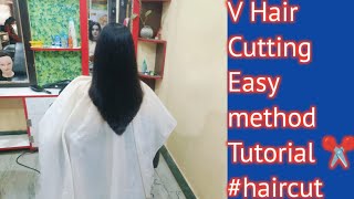 V shape hair cutting ✂️ Midium length hairover growth hairstep by step vlogs vcut 😍 [upl. by Georgi]