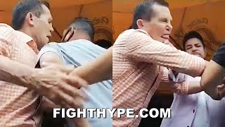 CHAVEZ SR ERUPTS IN HEATED SCUFFLE WITH CAMACHO JR TRADE BLOWS amp GO AT IT DURING INTENSE FACE OFF [upl. by Ravaj309]