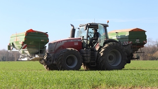 épandage dengrais 2017 avec un massey ferguson 8690 avec deux épandeur amazone [upl. by Gunner]