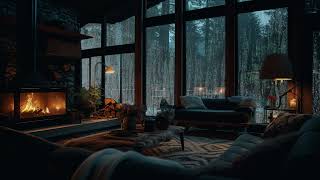 Cozy Ambience 🛌 Relaxing in Living Room with Crackling Fireplace and Rain Sounds ASMR for 10 Hours [upl. by Ahsasal]