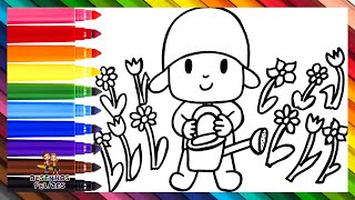 Desenhar e Colorir Pocoyo Regando Flores 👶 💦🌷🌼🌻🌹🌺 Desenhos para Crianças [upl. by Gallenz]