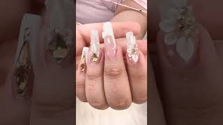 Coffin shape nail with 3D flowers nails nailart nailtech [upl. by Yannodrahc]