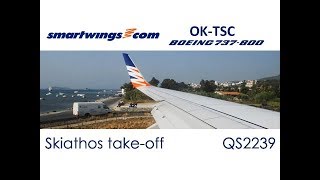 Takeoff from Skiathos  SmartWings Travel Service Boeing 737800 OKTSC [upl. by Alsi]