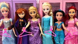 6 Dresses for 6 Disney Princesses Cinderella Rapunzel Elsa Anna Ariel Jasmine Barbie Doll Dress Up [upl. by Otsuaf]