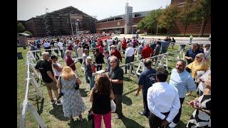 Trump supporters line up outside Harrisburg’s Farm Show Complex for Fox News town hall [upl. by Boggers]