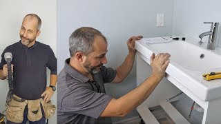 How to Install an IKEA Wall Mount Vanity Sink and Faucet [upl. by Ahsoyem]