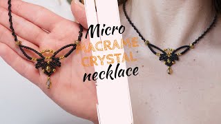 DIY mini micro macrame necklace with crystals tutorial [upl. by Nalhsa134]