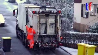 White Garbage Truck in the Snow  MAN Remondis Plastic Recycling  Gelbe Tonne Germany 2016 [upl. by Onibag]