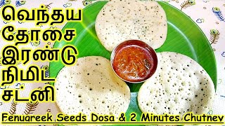 வெந்தய தோசை இரண்டு நிமிட சட்னி  Vendhaya dosai recipe and Poondu Chutney in Tamil  Soft Dosa Tamil [upl. by Rigdon]