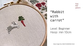 Simple embroidery of a rabbit and a carrot for a Tshirt free pattern [upl. by Llenwahs552]