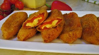 Pohane Paprike Punjene Sirom  Cheese Stuffed Bell Peppers Deep Fried [upl. by Madian]