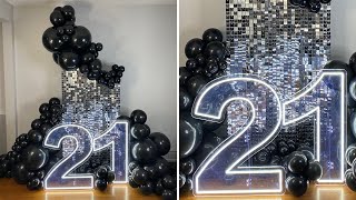 21 Birthday Decoration  Black Balloon Garland  Shimmer Panels [upl. by Nosyt656]