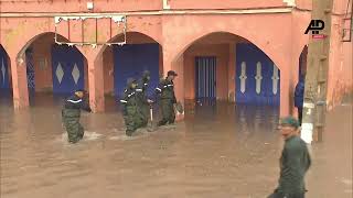 Heavy downpours submerge streets in southern Moroccan city of Ouarzazate [upl. by Chancey]