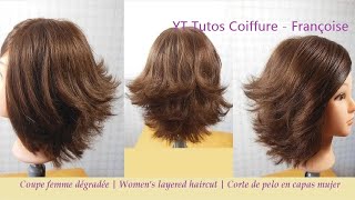 Coupe cheveux dégradée Femme  Layered Bob haircut  Corte de pelo en capas mujer [upl. by Nylsej893]