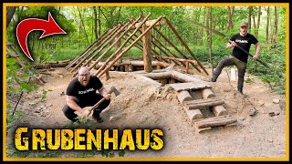 Grubenhaus  Dach und Richtfest  Bushcraft Camp Shelter Survival [upl. by Gaither]