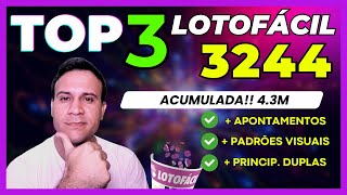 Top 3 Dicas Lotofacil 3244  ACUMULADA 43M [upl. by Shannon]