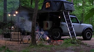 We Converted our BRONCO Into a 2  Story Cozy Home RELAXING Camping in a Tarp Shelter with ikamper [upl. by Erehs]