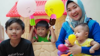 MAIN JUAL JUALAN ES KRIM DAN FINGER SONG COLOR BALON BERSAMA BAYI SHANUM 🎈 Davino Vlog [upl. by Bartel]