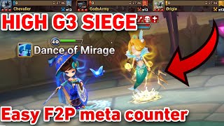 HIGH G3 Siege  easy f2p meta counter  Chevalier vs GodsArmy vs Origin  summonerswar [upl. by Imerej445]