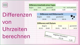 Differenz zwischen Uhrzeiten berechnen auch über Mitternacht hinweg [upl. by Anaet603]