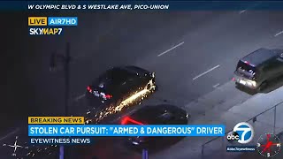 FULL CHASE Sparks fly as LAPD chases GTA suspect driving on shredded tires [upl. by Tiedeman]