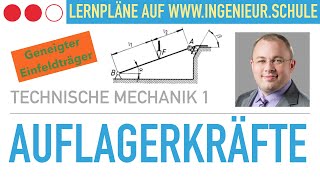 Auflagerkräfte berechnen – Technische Mechanik 1 geneigter Einfeldträger [upl. by Etteniotnna863]