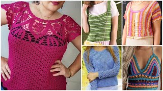 Most beautiful crochet cotton thread multicoloured topcrochet tunic top design for summers [upl. by Alinoel]