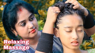 Female to Female Massage in Green Nature  Oil Head Massage  Loud Neck Cracking  3d ASMR Sound [upl. by Hashum]