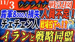 【ゆっくり】11月3日ロシア・ウクライナ紛争最新情報8000人戦死！露軍チェチェン人無理やり投入も使い捨て… [upl. by Rovit620]