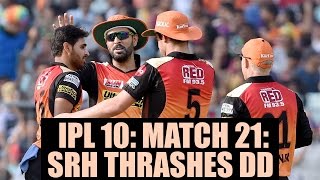 IPL 10 SRH thrashes DD by 15 runs WilliamsonDhawan hit fifties  Oneindia News [upl. by Orban]