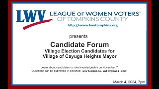 LWV Tompkins 2024 Village of Cayuga Heights Candidate Forum [upl. by Ellehs]